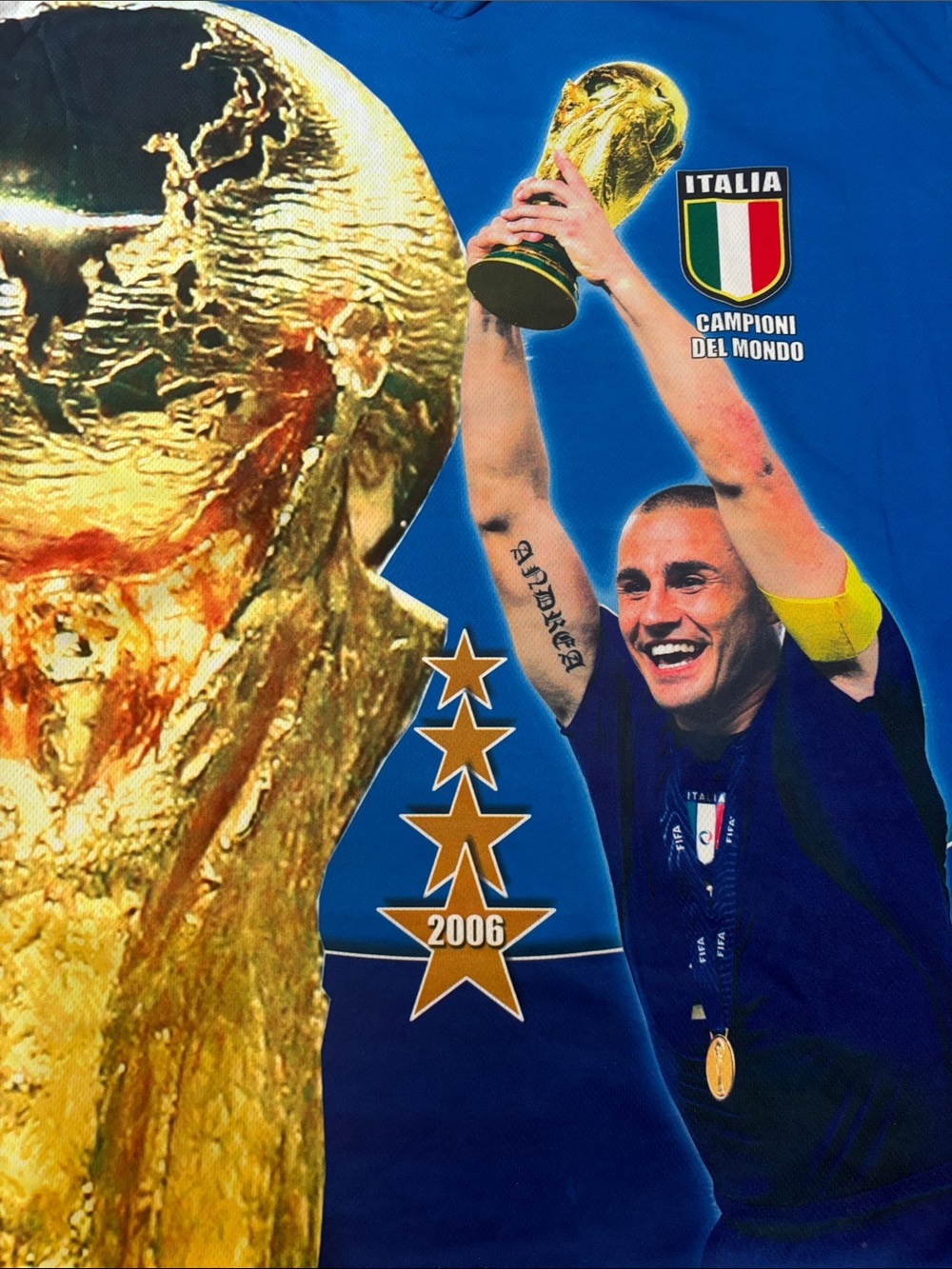 Blue Italy World Cup Graphic Tee with Trophy Print - Picture 2 of 5